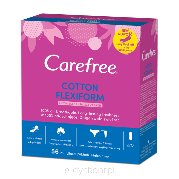 Carefree Wkładki Higieniczne Cotton Flexiform  56 Szt.