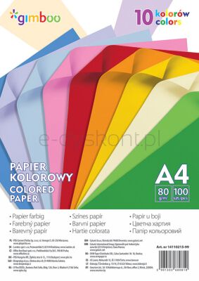 Gimboo Papier kolorowy A4, 100 arkuszy, 80gsm, 10 kolorów neonowych [BIURO]