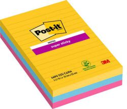 Post-It Karteczki Samoprzylepne Super Sticky W Linie (4690-Ss3Rio-Eu), 101X152Mm, 3X90 Kart., Paleta Carnival 