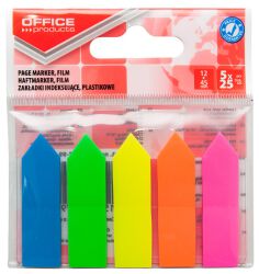 Office Products Zakładki indeksujące papier Strzałka, Pp, 12X45Mm, 5X25 Kart., Zawieszka, Mix Kolorów