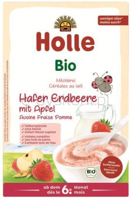 Holle Kaszka Mleczna pełnoziarnista owsiana truskawkowo-jabłkowa od 6 miesiąca życia BIO 250 g
