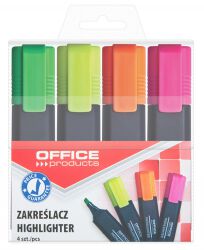 Office Products Zakreślacz Fluorescencyjny, 1-5Mm (Linia), 4Szt., Mix Kolorów 