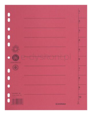 Donau Przekładka Karton A4, 235X300Mm, 1-10, 1 Karta, Czerwona 
