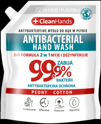 Clean Hands Mydło Antybakteryjne Bio 99,9% Peony&Cotton, 1000 Ml