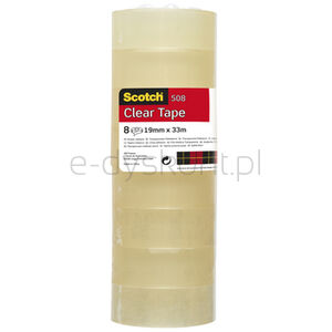 Scotch taśma przezroczysta żółta 508 19mm x 33m x 8 rolek w słupku