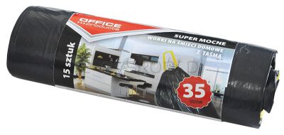 Office Products Worki na śmieci domowe z taśmą super mocne (LDPE), 35l, 15szt., czarne