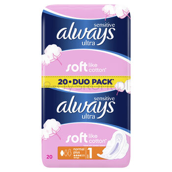 Always Podpaski Ultra Sensitive Normal Plus Duo 20 Sztuk