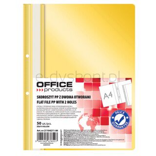 Office Products Skoroszyt, PP, A4, 2 otwory, 100/170mikr., wpinany, żółty [BIURO]