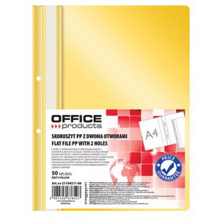 Skoroszyt Office Products, Pp, A4, 2 Otwory, 100/170Mikr., Wpinany, Żółty