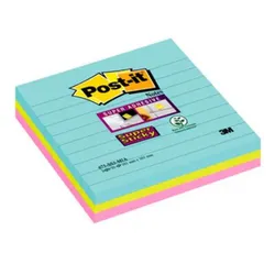 Post-It Karteczki samoprzylepne Super Sticky w linie, (675-SS3-MIA), 101x101mm, 3x70 kart., paleta Miami 
