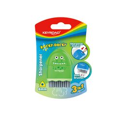 Keyroad Temperówka plastikowa z gumką ROCKY-DOCKY, pojedyncza, z pojemnikiem, średnica: 8mm, blister