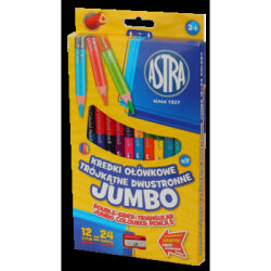 Astra kredki ołówkowe jumbo 12 sztuk=24 kolory+temperówka gratis