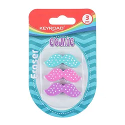 Keyroad Gumka uniwersalna Wąsy, 3szt., blister, mix kolorów