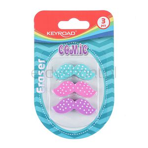 Keyroad Gumka uniwersalna Wąsy, 3szt., blister, mix kolorów