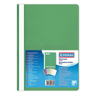 Donau Skoroszyt Pp, A4, Standard, 120/180Mikr., Zielony 
