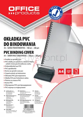 Office Products Okładki Do Bindowania Pvc, A4, 200Mikr., 100Szt., Szare Transparentne 