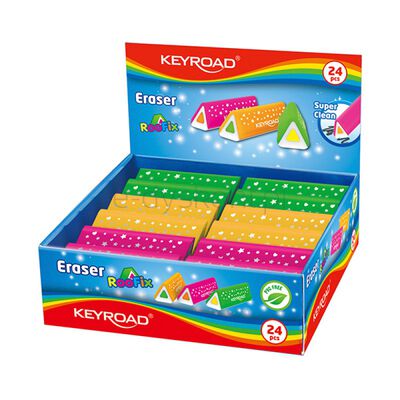 Gumka uniwersalna KEYROAD Roofix, trójkątna, pakowane na displayu, mix kolorów