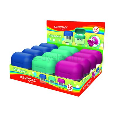 Keyroad Temperówka plastikowa, podwójna, z pojemnikiem, display, mix kolorów