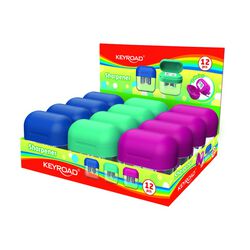 Keyroad Temperówka plastikowa, podwójna, z pojemnikiem, display, mix kolorów