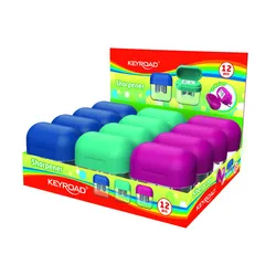 Keyroad Temperówka plastikowa, podwójna, z pojemnikiem, display, mix kolorów