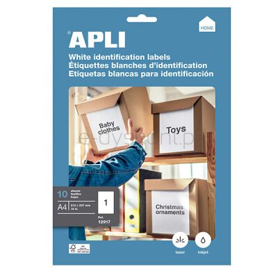 Apli Etykiety uniwersalne A4, 210x297 mm, 10 szt., białe