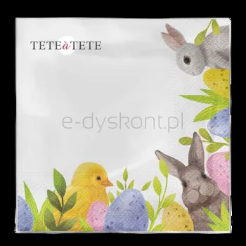 Serwetki Tete a Tete Bunny Corner 3-warstwowe 33x33cm składane 1/4 20szt. w paczce