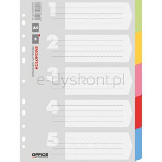 Office Products Przekładki karton, A4, 223x297mm, 5 kart, mix kolorów