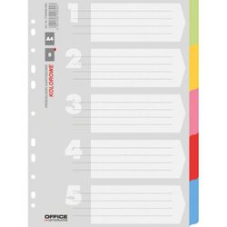 Office Products Przekładki karton, A4, 223x297mm, 5 kart, mix kolorów