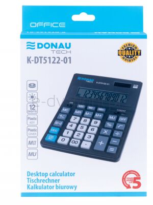 Donau Kalkulator Biurowy Tech Office, 12-Cyfr. Wyświetlacz, Wym. 201X155X35Mm, Czarny