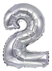 Part Go Balon foliowy cyfra 2, 80cm, srebrny
