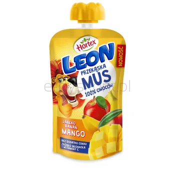 Hortex Leon I Przyjaciele Przekąska Mus 100% Owoców Jabłko, Banan, Mango Saszetka 100G