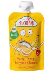 Fruchtbar Mus mango, pomarańcz, mleko kokosowe, banan BIO 100 g