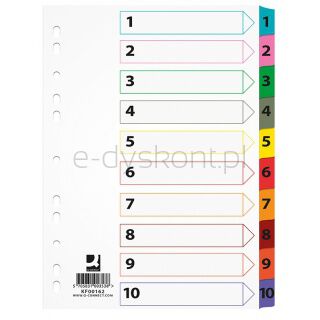 Q-Connect Przekładki Mylar, karton, A4, 225x297mm, 1-10, 10 kart, lam. indeks, mix kolorów