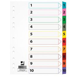 Q-Connect Przekładki Mylar, karton, A4, 225x297mm, 1-10, 10 kart, lam. indeks, mix kolorów
