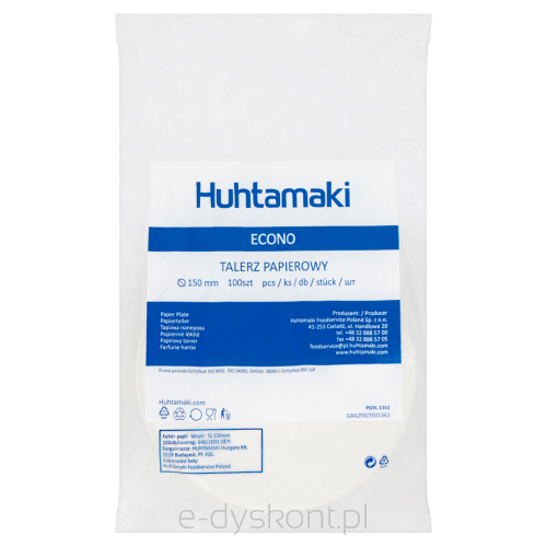 Huhtamaki Talerz Papierowy Biały 15Cm (100 Szt)