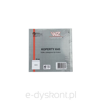 Koperty K45 ( 155 x 155 mm) z białego papieru offsetowego 100g, zaklejane na mokro, F-20 szt