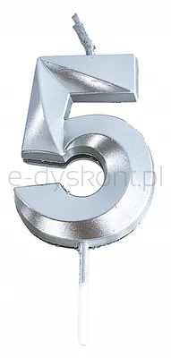 Świeczka PARTY GO, cyfra 5, 4,8cm, srebrna