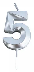 Świeczka PARTY GO, cyfra 5, 4,8cm, srebrna