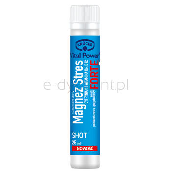 Krüger Vital Power® Shot Magnez Stres Forte cytrynian z witaminą B6, B12, płyn w ampułkach, 25 ml