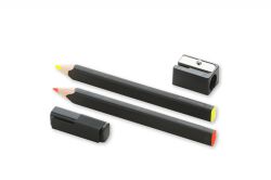 Zestaw 2 ołówków/zakreślaczy Moleskine wykonany z drzewa lipowego z temperówką, pomarańczowy/żółty