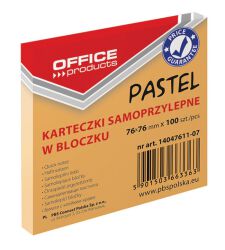 Office Products Bloczek Samoprzylepny 76X76Mm, 1X100 Kart., Pastel, Pomarańczowy