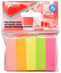 Office Products Zakładki indeksujące papier 15x50mm, 5x100 kart., zawieszka, mix kolorów