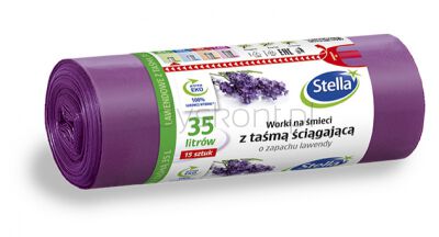 Stella Worki na śmieci z taśmą ściągającą, zapach lawendy, 35l, 15 szt., lawendowy