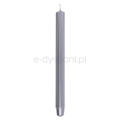 Świeca Stołowa Długa Ryflowana Donau Home, Lakierowana, 25X300 Mm, 4 Szt., Srebrna