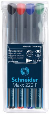Schneider Zestaw Foliopisów Permanentnych Maxx 222, F, 0,7Mm, 4 Szt., Miks Kolorów