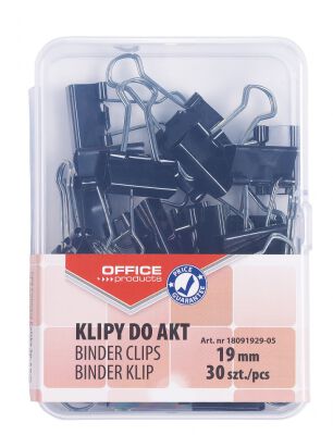 Office Products Klipy Do Dokumentów 19Mm, 30Szt., W Pudełku, Czarne