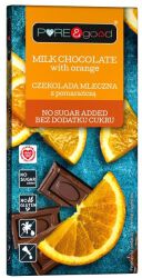 Pure & Good Czekolada Mleczna Z Pomarańczą Bez Dodatku Cukru 75G
