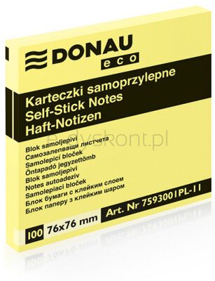 Donau Bloczek Samoprzylepny Eco, 76x76mm, 1x100 kart., jasnożółty 