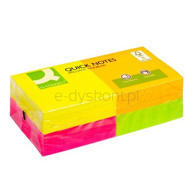 Bloczek samoprzylepny Q-CONNECT Rainbow, 76x76mm, 4x3x80 kart., neon, mix kolorów