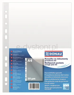 Donau Koszulki na dokumentyPP, A4, groszkowe, 50mikr., 100szt. 
